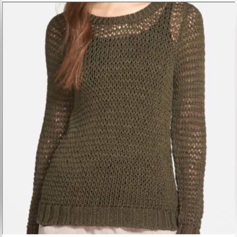 Eileen Fisher Organic Cotton Fish Net Crewneck Pullover Sweater Sm Tunic Fall